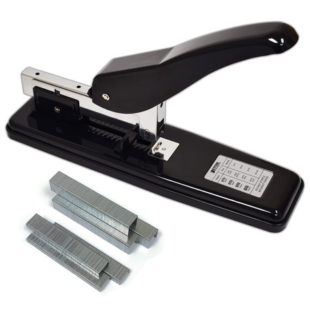 BETTER OFFICE PRODUCTS Heavy Duty Commercial Stapler W/2,000 Staples, Black Polished Steel, 100 Sheet High Capacity 00300
